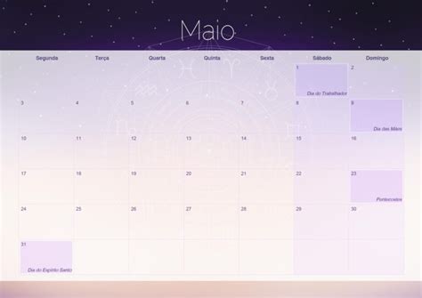 Calendario Mensal Maio Zodiaco Fazendo A Nossa Festa