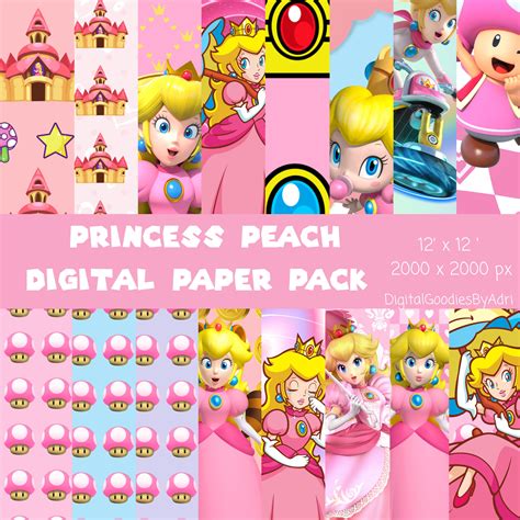 Princess Peach Digital Paper Pack Super Mario Peach Princess Digital