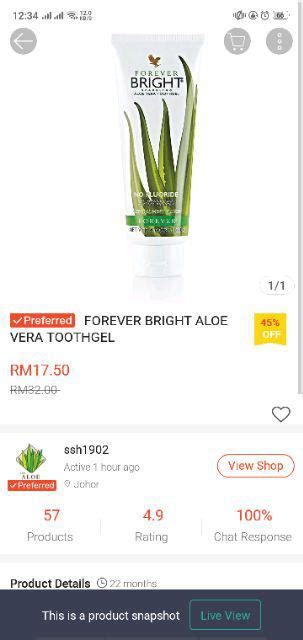 Forever Bright Aloe Vera Toothgel Shopee Malaysia