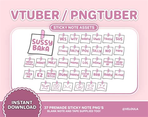 Vtuber Pngtuber Sticky Note Assets Pink White Streamer Setup