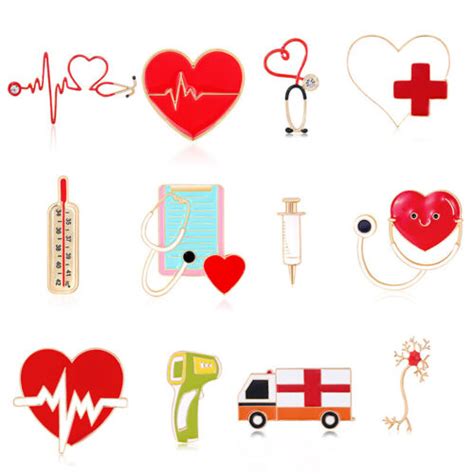 Brooches Pins Enamel Stethoscope Heartbeat Shape Brooch T For Doctor