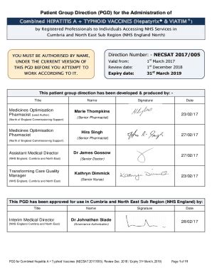 Fillable Online Cumbria And North East Sub Region NHS England North