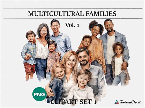 Families Clipart, Multicultural Families, PNG, Realistic Watercolour ...