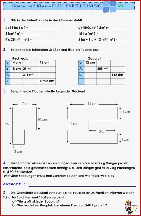 Übungsblatt Zu Umfang Volumen Und Flächenberechnung Kostenlose