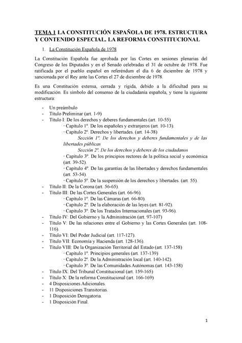 TEMA 1 LA Constitución Española DE 1978 Estructura y contenido