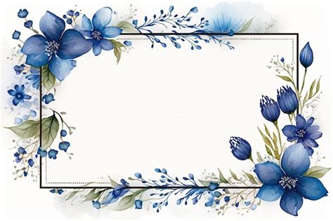 Premium Photo Blue Watercolor Flowers Frame Background