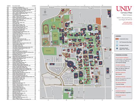 University Of Nevada Las Vegas College Map Ab Cd Abcd 5 4 3 2 1 5 4