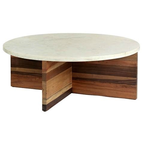 Dustin Modern Classic White Marble Top Wood Round Coffee Table Kathy