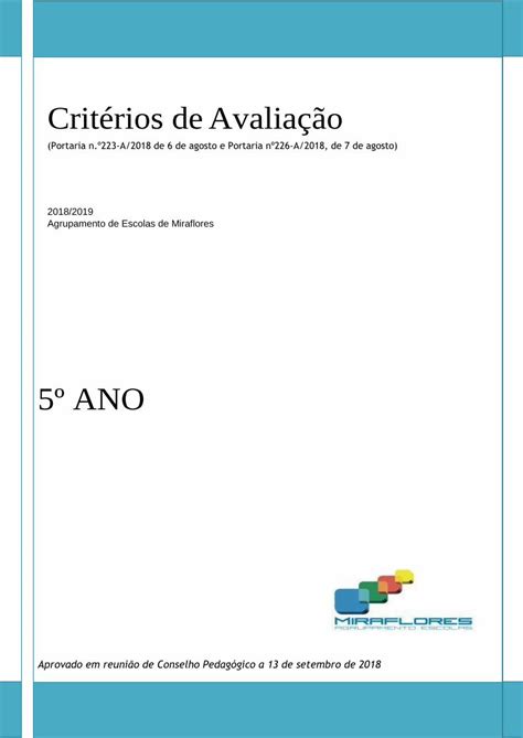 Pdf Crit Rios De Avalia O Ano Aprovado Em Reuni O De Conselho