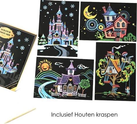 Kras Tekeningen Voor Kinderen 4 Stuks 20 X 14cm Thema Kastelen En