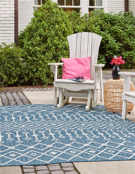 Blue 8 X 8 Trellis Indoor Outdoor Square Rug