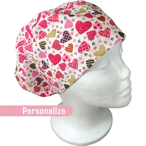 Valentines Day Pink Heart Euro Scrub Cap Personalized Surgical Cap