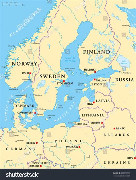 Baltic Sea Area Political Map With Capitals National Borders | Images and Photos finder