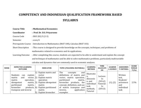 Competency And Indonesian Qualification Framework Based Syllabus