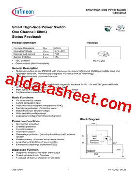 Bts L Datasheet Pdf Infineon Technologies Ag