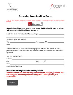 Fillable Online Provider Nomination Form Foreign Service Benefit Plan