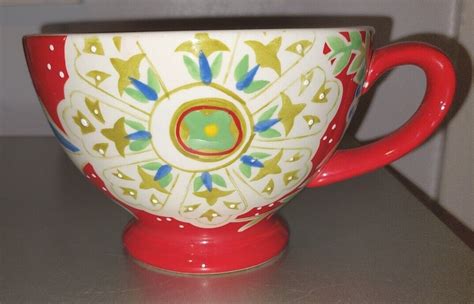 Pier Imports Jumbo Footed Cup Mug Fl Oz Dolomite Handpainted Raised