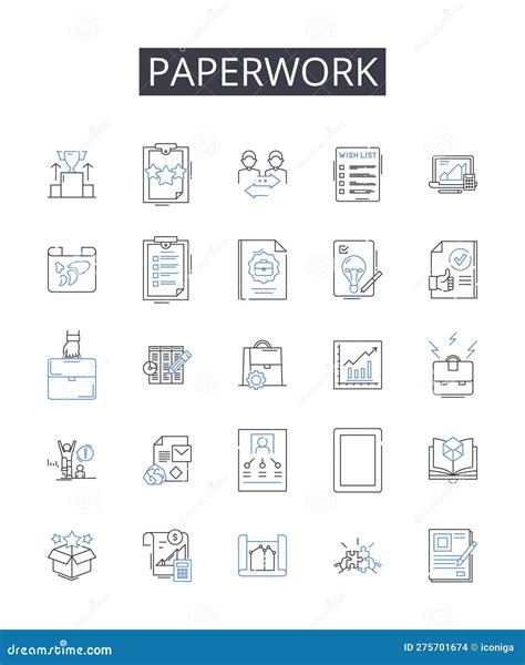 Paperwork Line Icons Collection Documentation Red Tape Records