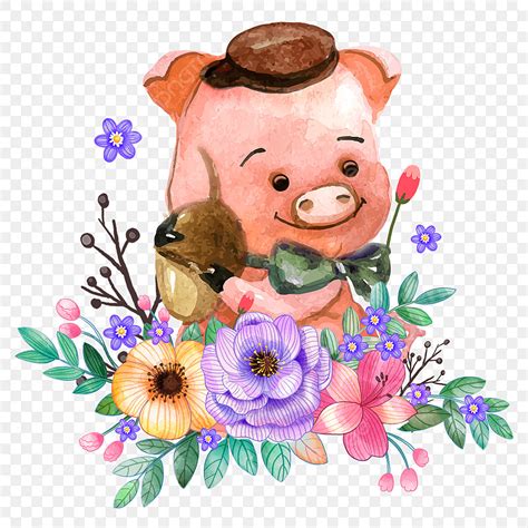 cute pig white transparent flower cartoon cute animal pig beautiful