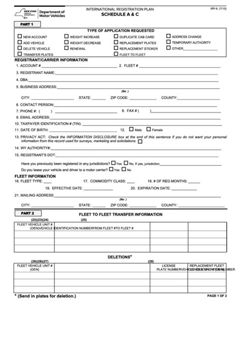 Fillable Form Irp International Registration Plan Schedule A C