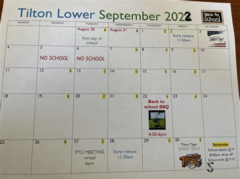 September Calendar - Tilton Elementary School