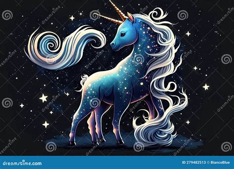 Cosmic Unicorn Cute Cartoon Style Animated Stock Illustration