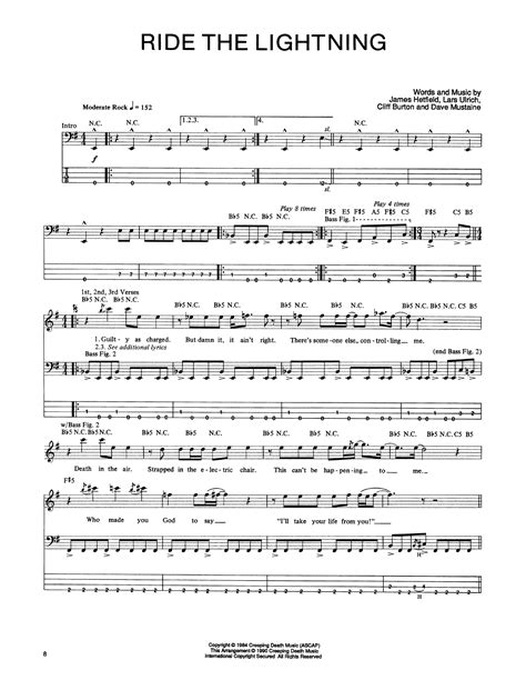 Ride The Lightning By Metallica Sheet Music For Bass Guitar Tab At