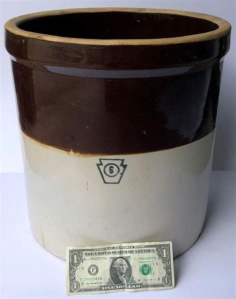 Lot 6 Gal Stoneware Crock Blue Keystone