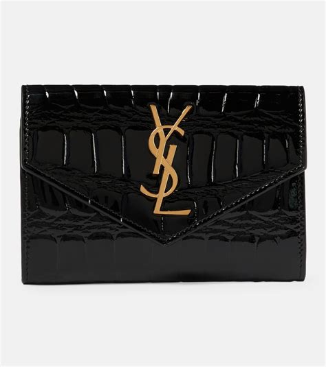 Saint Laurent Cassandre Small Patent Leather Wallet In Nero Modesens