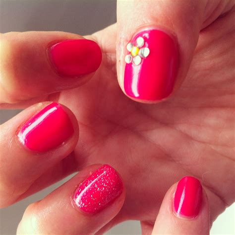 Hot Pink Gellux Overlay With Diamonds Nails Hot Pink Pink