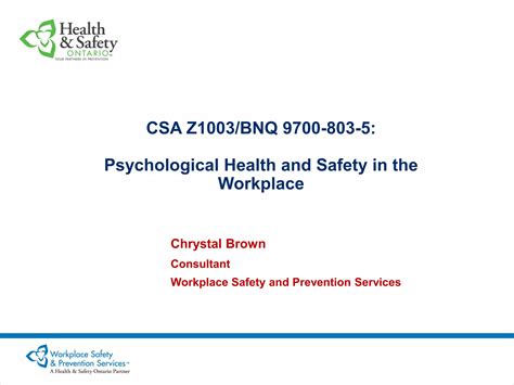 Psychological Health And Safety In The Workplace Ppt