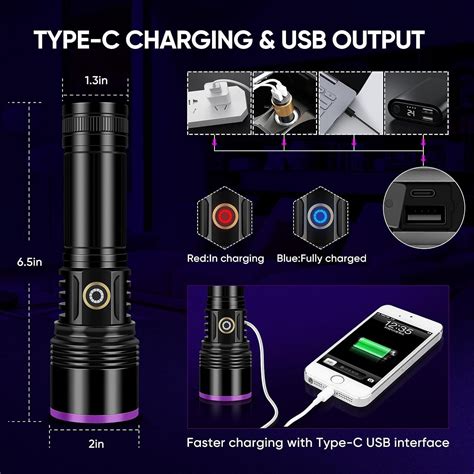 Linterna UV De 30 W 365 Nm Recargable Por USB Luz UV De Alta Potencia