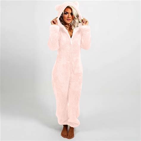 Jsaierl Jumpsuit Pajamas For Women Womens Cute Sherpa Romper Fleece