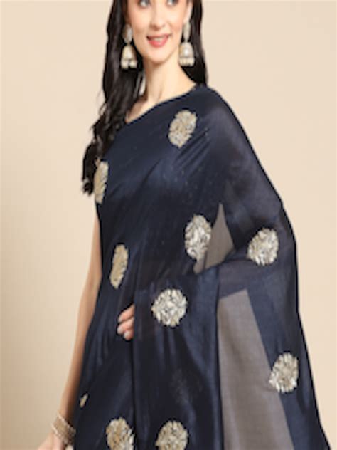 Buy Nimayaa Navy Blue Gold Toned Ethnic Motifs Zari Saree Sarees