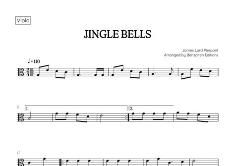 Jingle Bells Christmas Song Viola Sheet Music Arr Benzaiten