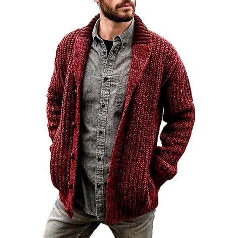 Mens Vintage Thick Button Up Cable Knit Chunky Cardigan