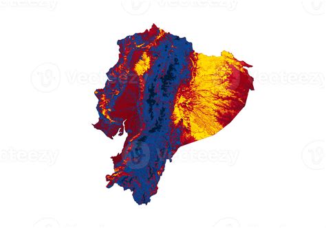 Ecuador Map With The Flag Colors Red Blue And Yellow Shaded Relief Map