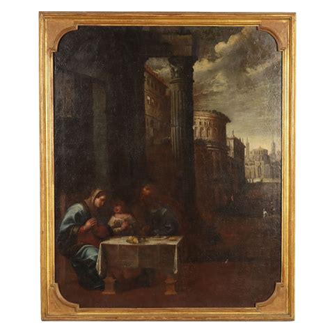 Quadro Antico Dipinto Con Sacra Famiglia Olio Su Tela