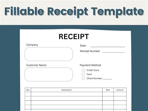 Receipt Template Fillable Receipt Printable Receipt Etsy