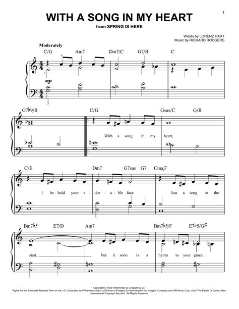 With A Song In My Heart Easy Piano Print Sheet Music Now