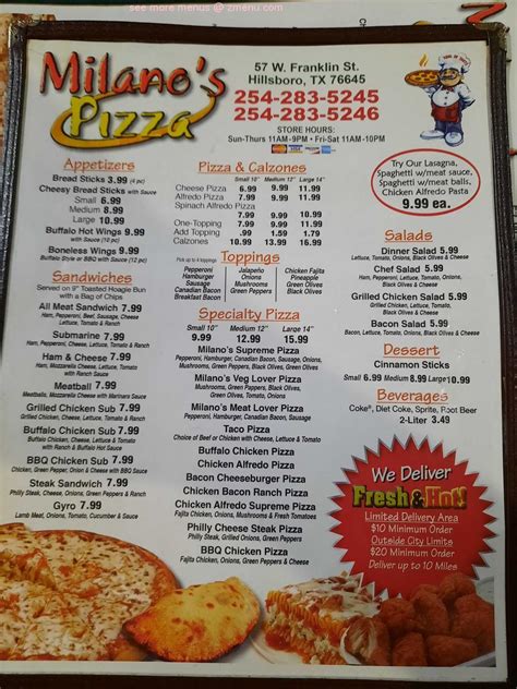 Online Menu Of Milanos Pizza Restaurant Hillsboro Texas 76645 Zmenu