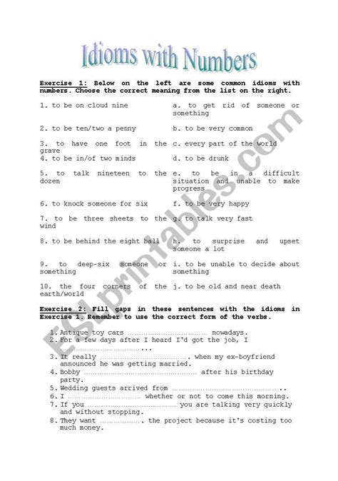 Idioms with Numbers - ESL worksheet by mimika