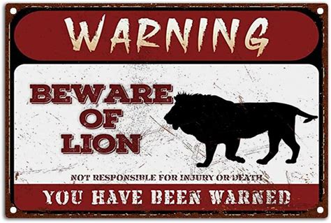 Jueka Warning Signs Retro Beware Of Lion Metel Tin Signs Funny Beware