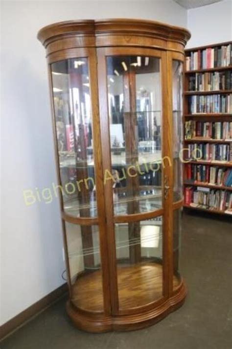 Oak Lighted Curio Cabinet W Curved Glass Front 3923811438