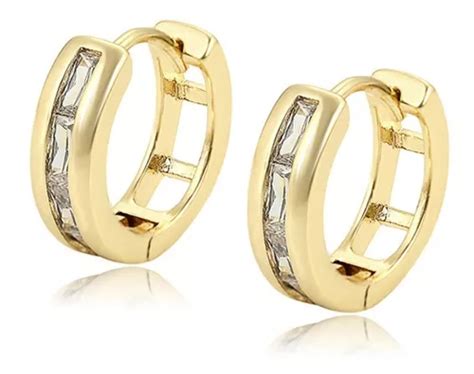 Aretes Oro 14k Lam Arracada Huggies Regalo Mujer Zirconia Meses Sin