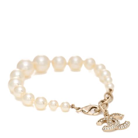 Chanel Graduated Pearl Crystal Cc Bracelet Gold Fashionphile