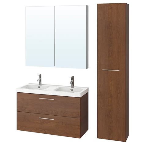 Godmorgon Odensvik Brown Stained Ash Effect Dalskär Tap Bathroom Furniture Set Of 6 Ikea