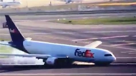 Boeing 767 Plane Crash Lands On Runway Front Landing Gear Fails