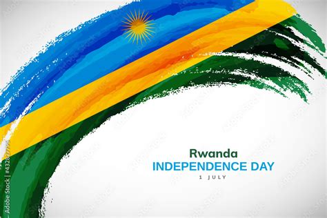 Happy Independence Day Of Rwanda With Watercolor Brush Stroke Flag