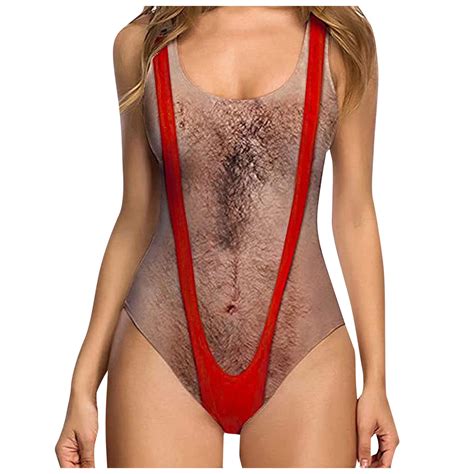 Badhub Women Sexy High Cut One Piece Swimsuit Hariy Chest Bathing Suit